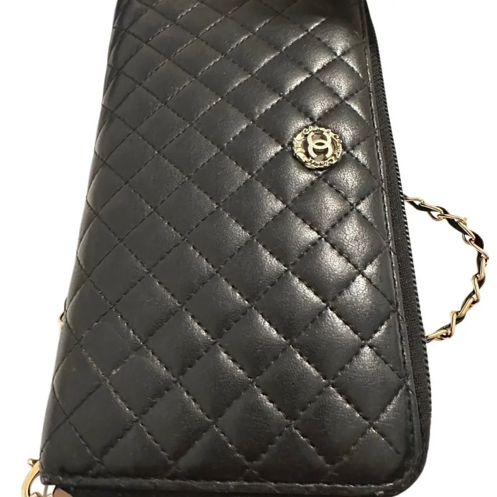 CHANEL Black Quilted Wallet with Gold Accent - Picture 9 of 14